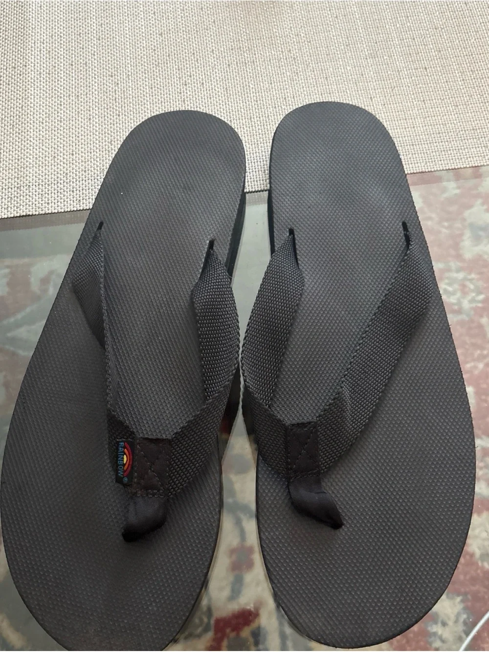 Rainbow Black Canvas Thong Flip Flops